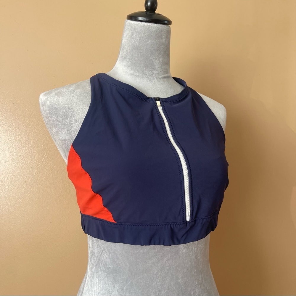 Athleta Navy Blue High Neck Zip Bikini Top Sports Bra size large - Picture 3 of 7